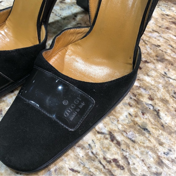 GUCCI Patent Leather Suede Black D'Orsay Square Toe Block Heel Pumps 5.5 - Picture 3 of 13